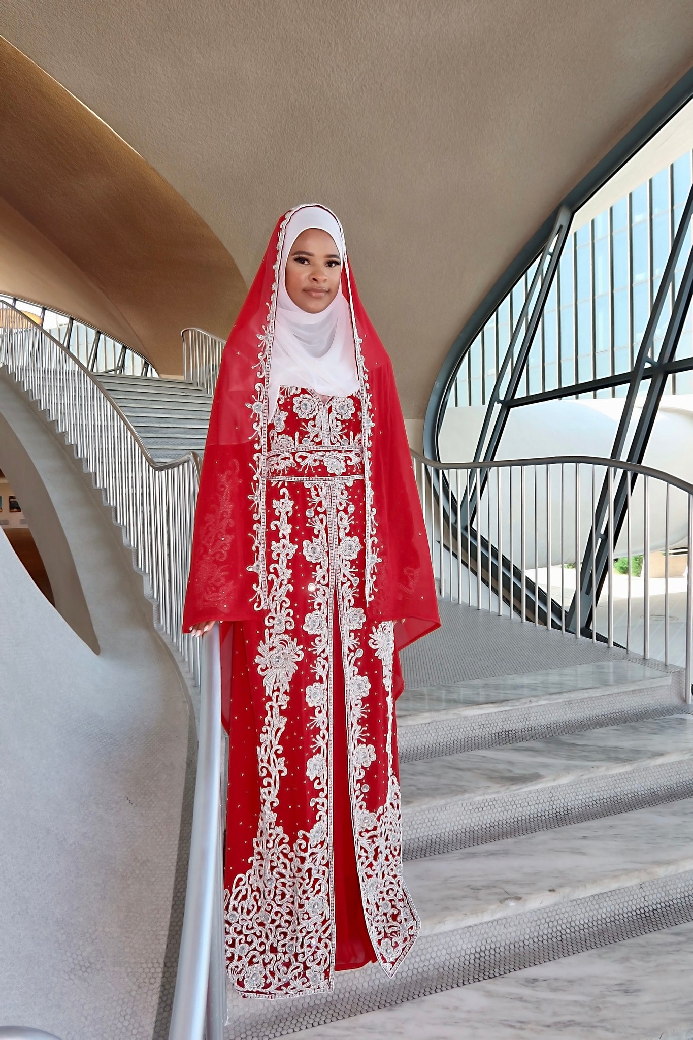 Elegant Classy Modest Dress - Red and Silver Elegant Classy Modest Dress - Red and Silver