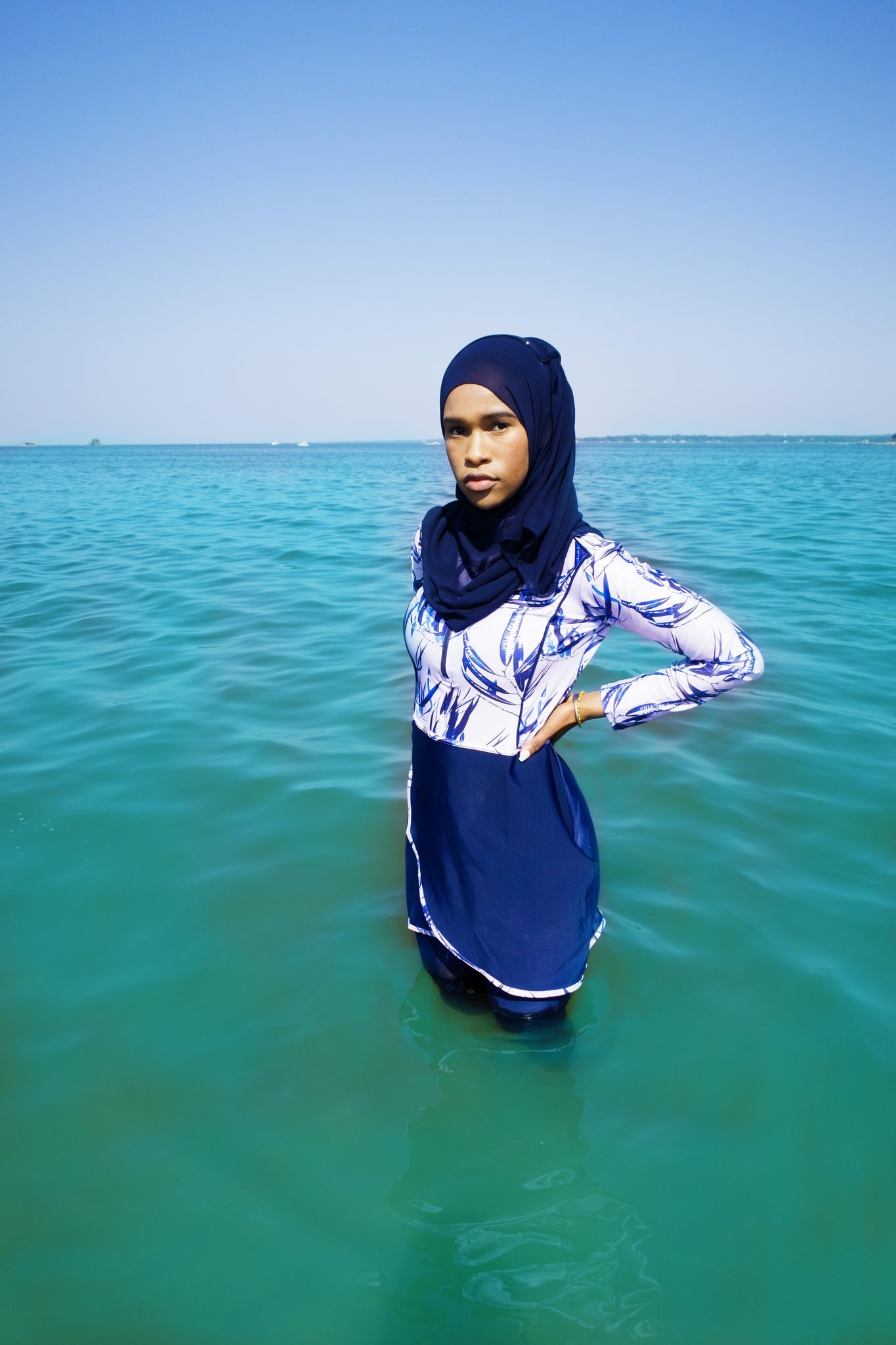 Navy Blue with Light Pink Muslim Swimwear Women Modest Nenes Boutique LLC Navy Blue with Light Pink Muslim Swimwear Women Modest Nenes Boutique LLC