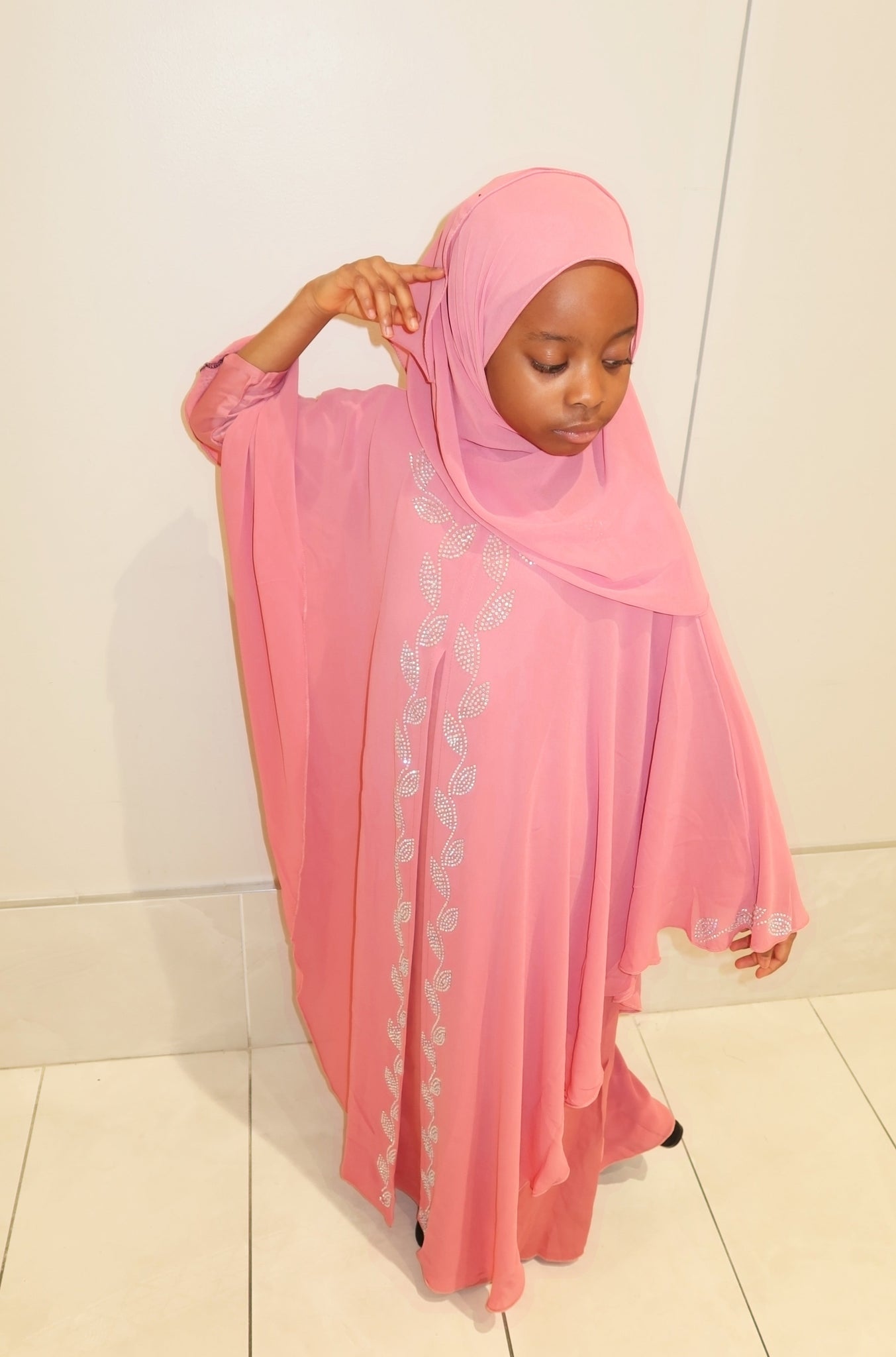 Girl's Eid Dress with Hijab - Light Pink Nenes Boutique LLC Girl's Eid Dress with Hijab - Light Pink Nenes Boutique LLC
